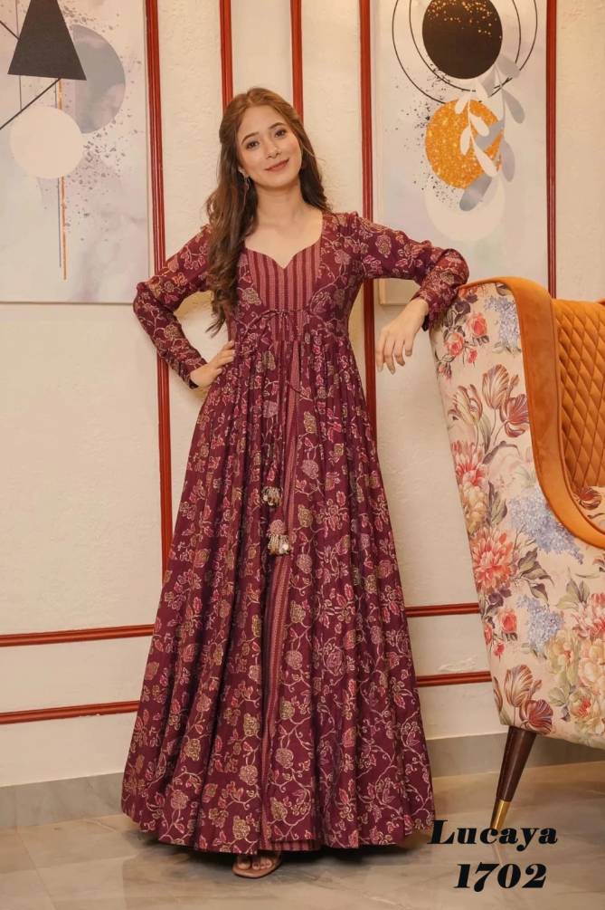 Lucaya Vol 17 Faux Georgette Printed Shrug With Gown Catalog
